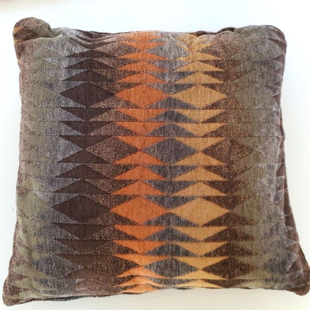 SET OF 3 CHENILLE GEOMETRIC PILLOW COVERS ZIPPER BROWN TAUPE ORANGE GOLD 20"
